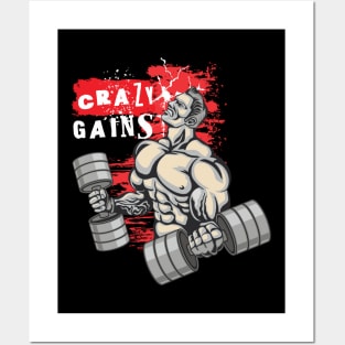 Crazy gains - Nothing beats the feeling of power that weightlifting, powerlifting and strength training it gives us! A beautiful vintage movie design representing body positivity! Posters and Art